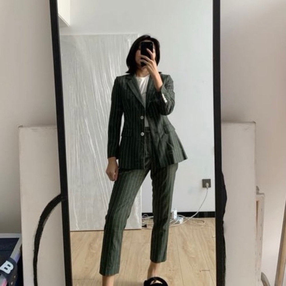 Green Pinstripe Blazer & Pants Suit Jacket
